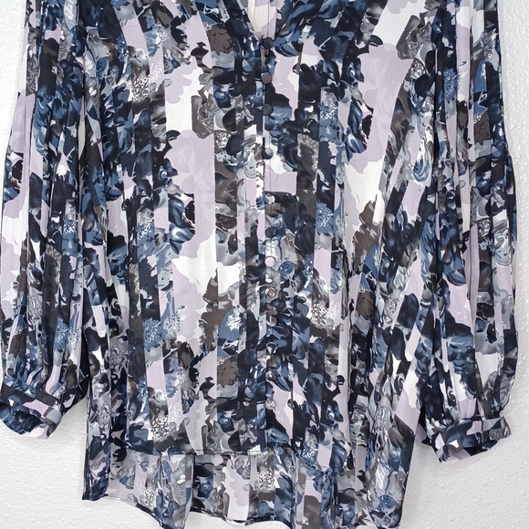 Parker Floral Office Business Sz XS Pleated Button Down Front Blouse - Picture 4 of 11